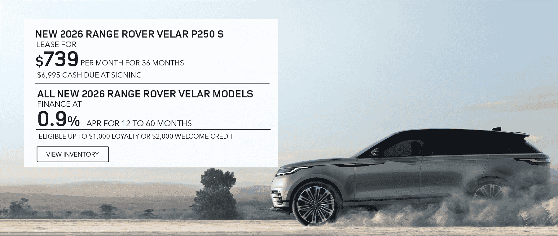 New 2026 Range Rover Velar lease, apr, and loyalty offer for September 2026