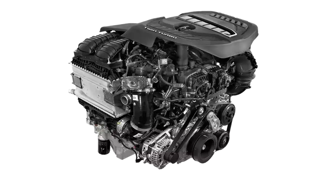 High-Output 3.0L Hurricane inline-six engine photographed against a white background