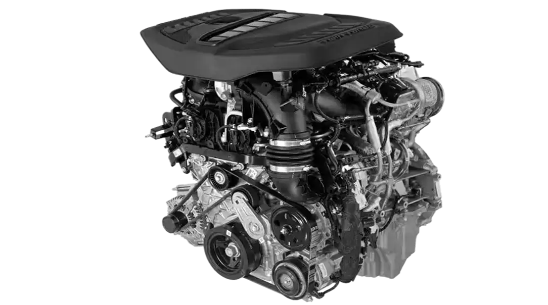 3.0L Hurricane inline-six engine photographed against a white background