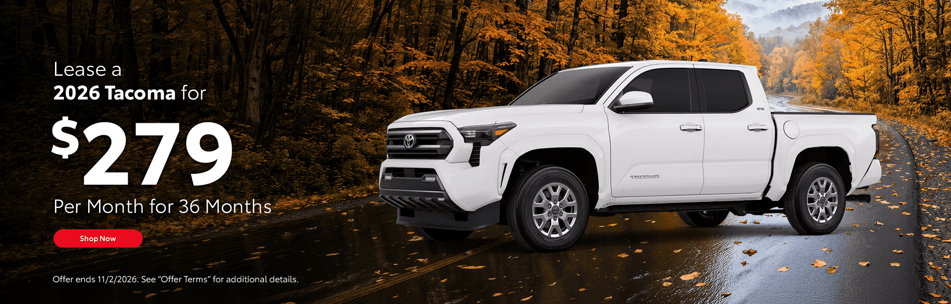 Lease a 2026 Tacoma for $279/mo for 36 Months