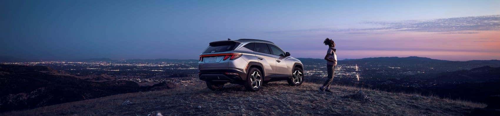 Shimmering Silver Hyundai Tucson on a mountaintop