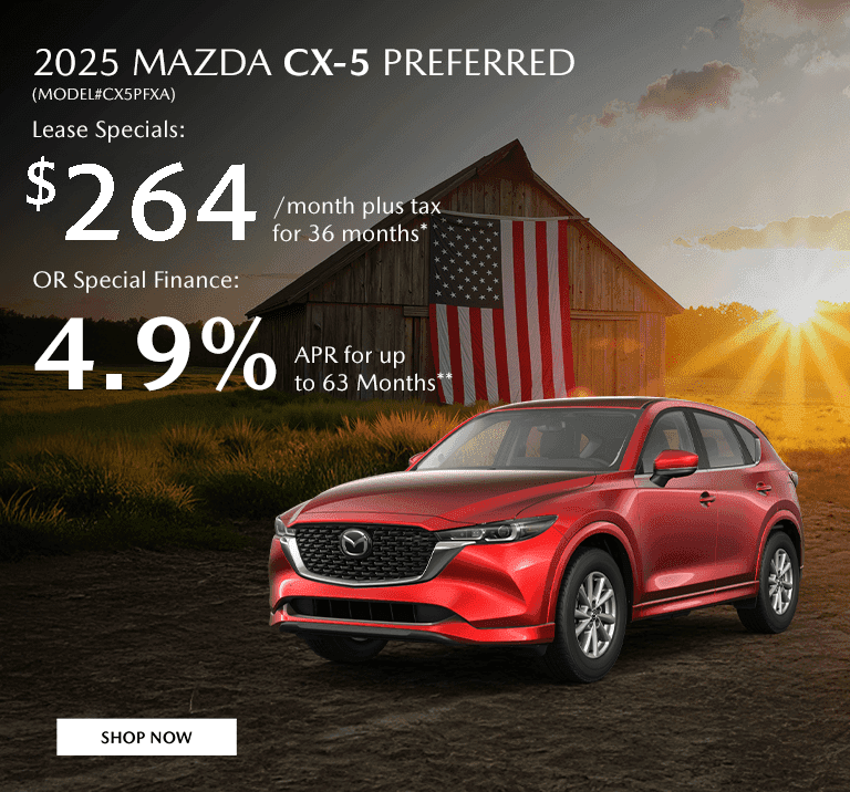 2025 MAZDA CX-5 SELECT LEASE FOR $264/month plus tax @ 36 months OR Finance:  4.9% APR for up to 63 Months**