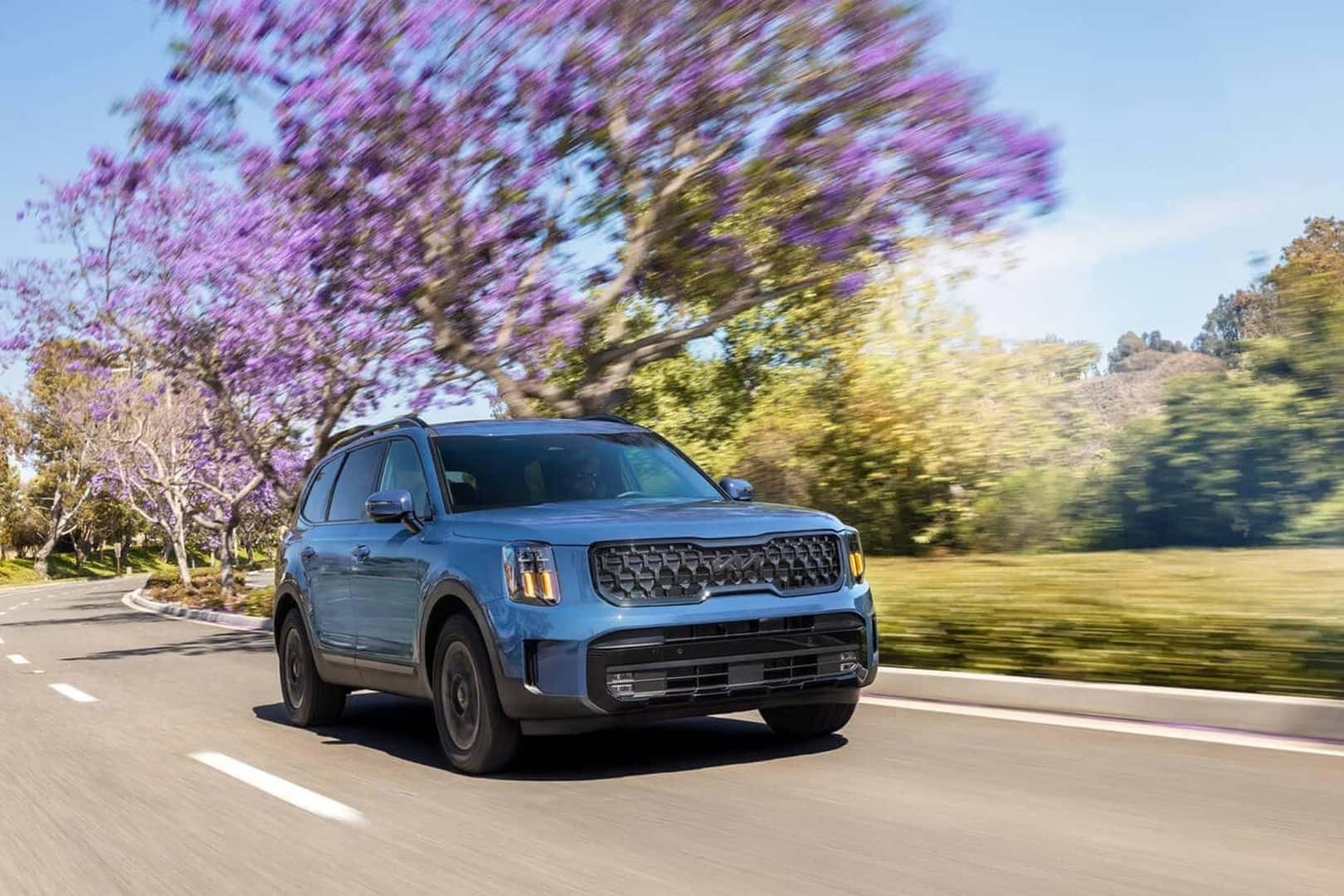 2026 blue telluride driving in front of tree