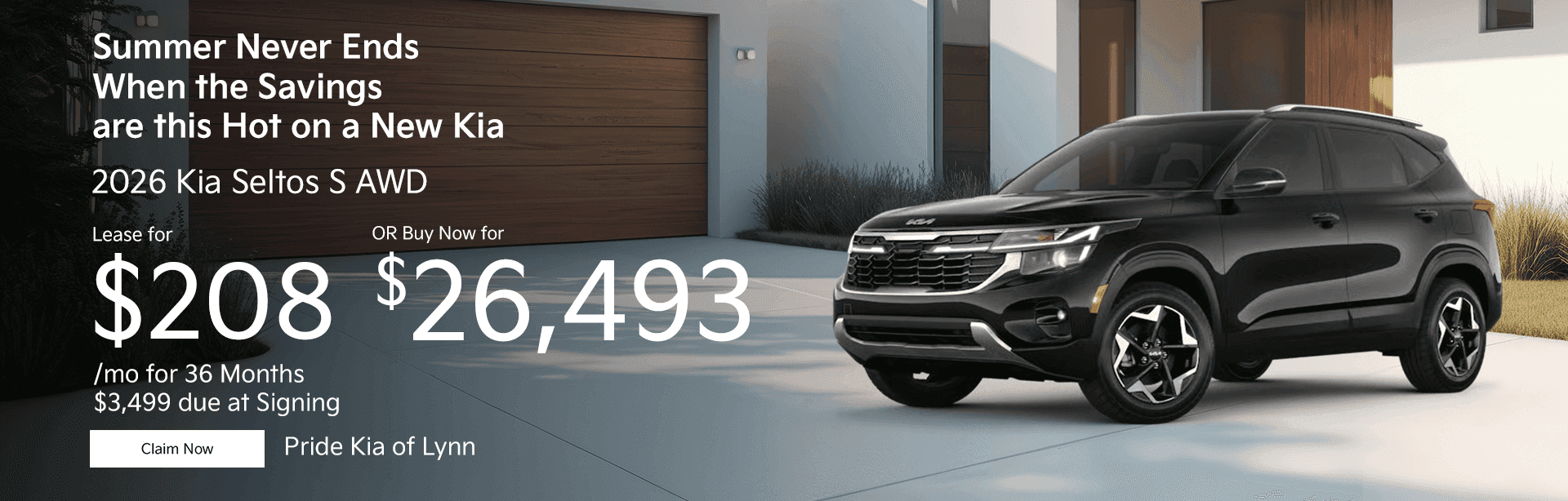 2026 Kia Seltos S AWD Subtext: Lease for $208/mo for 36 Months $3,499 due at Signing OR Buy Now for $26,493