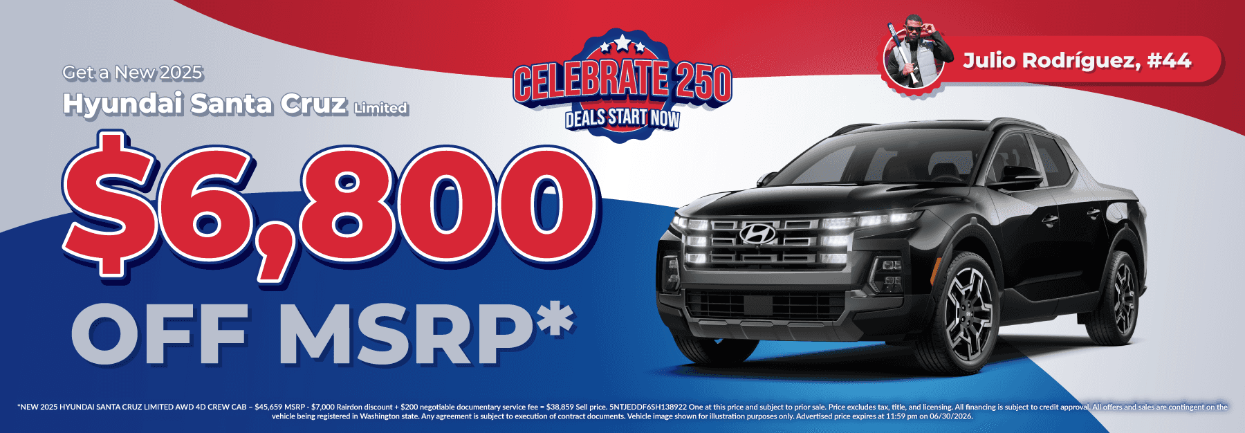 Get $6,800 off MSRP on New 2025 Hyundai Santa Cruz Limited