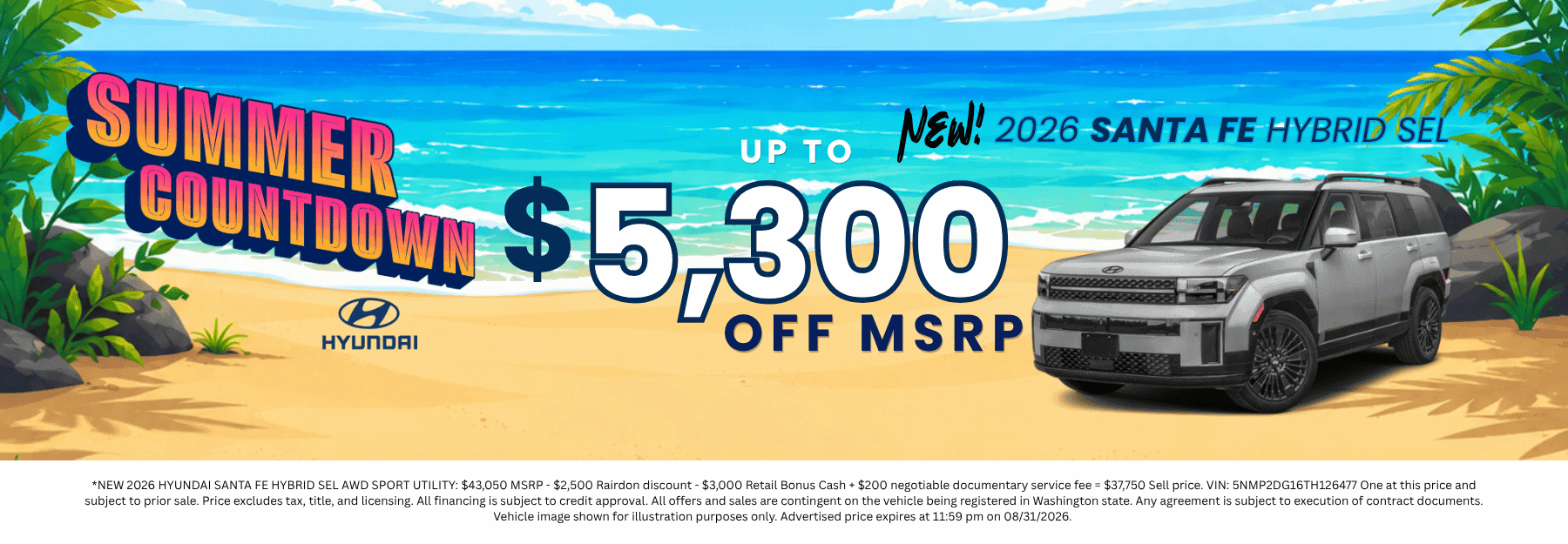 $5,300 off MSRP* on New 2026 Hyundai Santa Fe Hybrid SEL