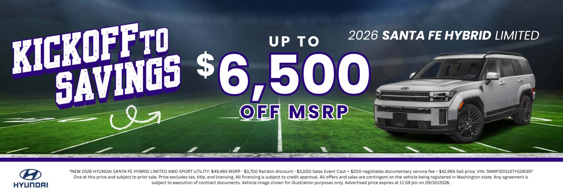 $6,500 off MSRP* on New 2026 Hyundai Santa Fe Hybrid Limited