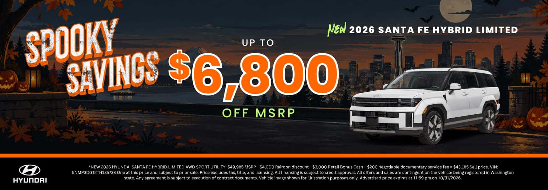 $6,800 off MSRP on New 2026 Hyundai Fe Hybrid Limited