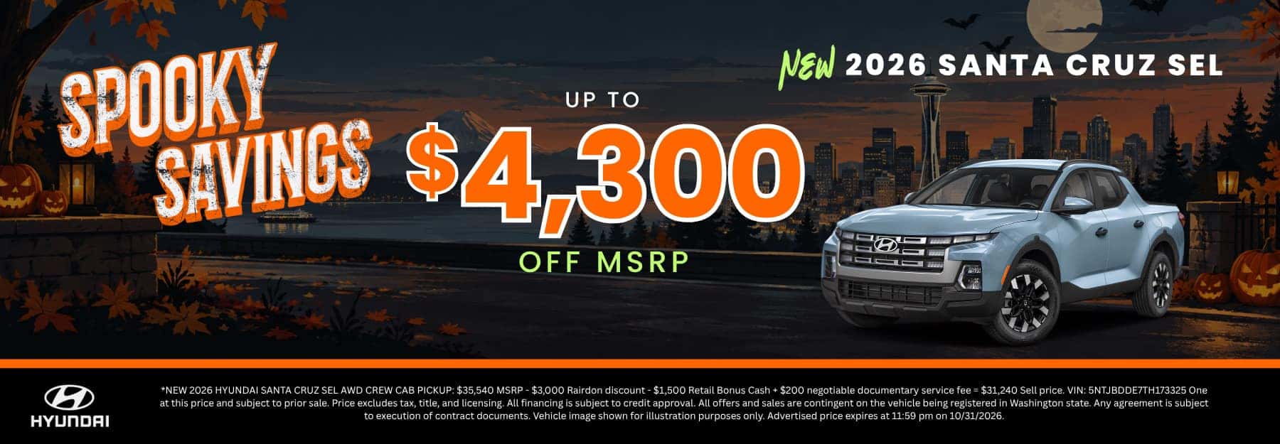 $4,300 off MSRP on New 2026 Hyundai Santa Cruz SEL