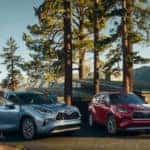 2020 Toyota Highlanders parked in the woods