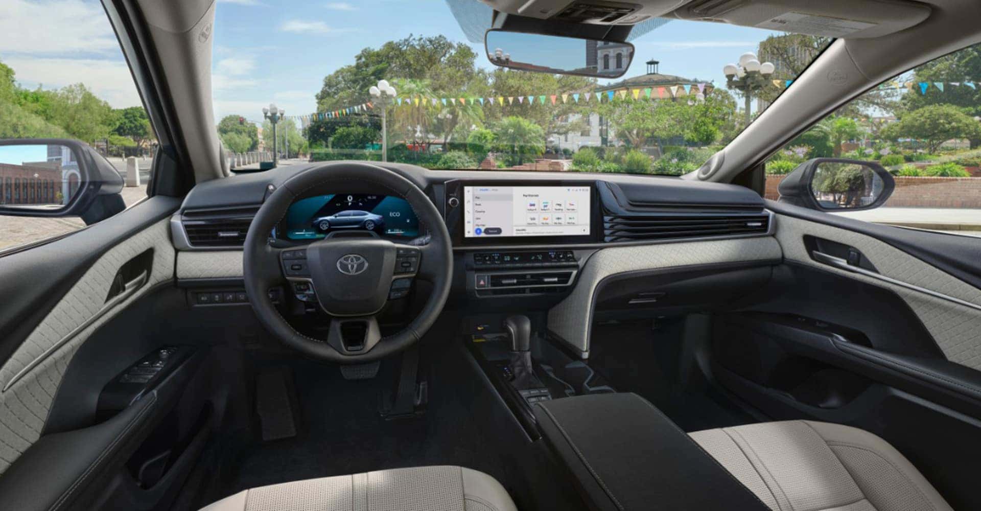 Interior of toyota camry looking out of the windshield