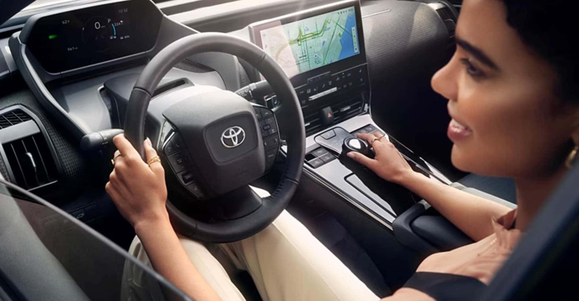 Interior view, person driving Toyota bz4x