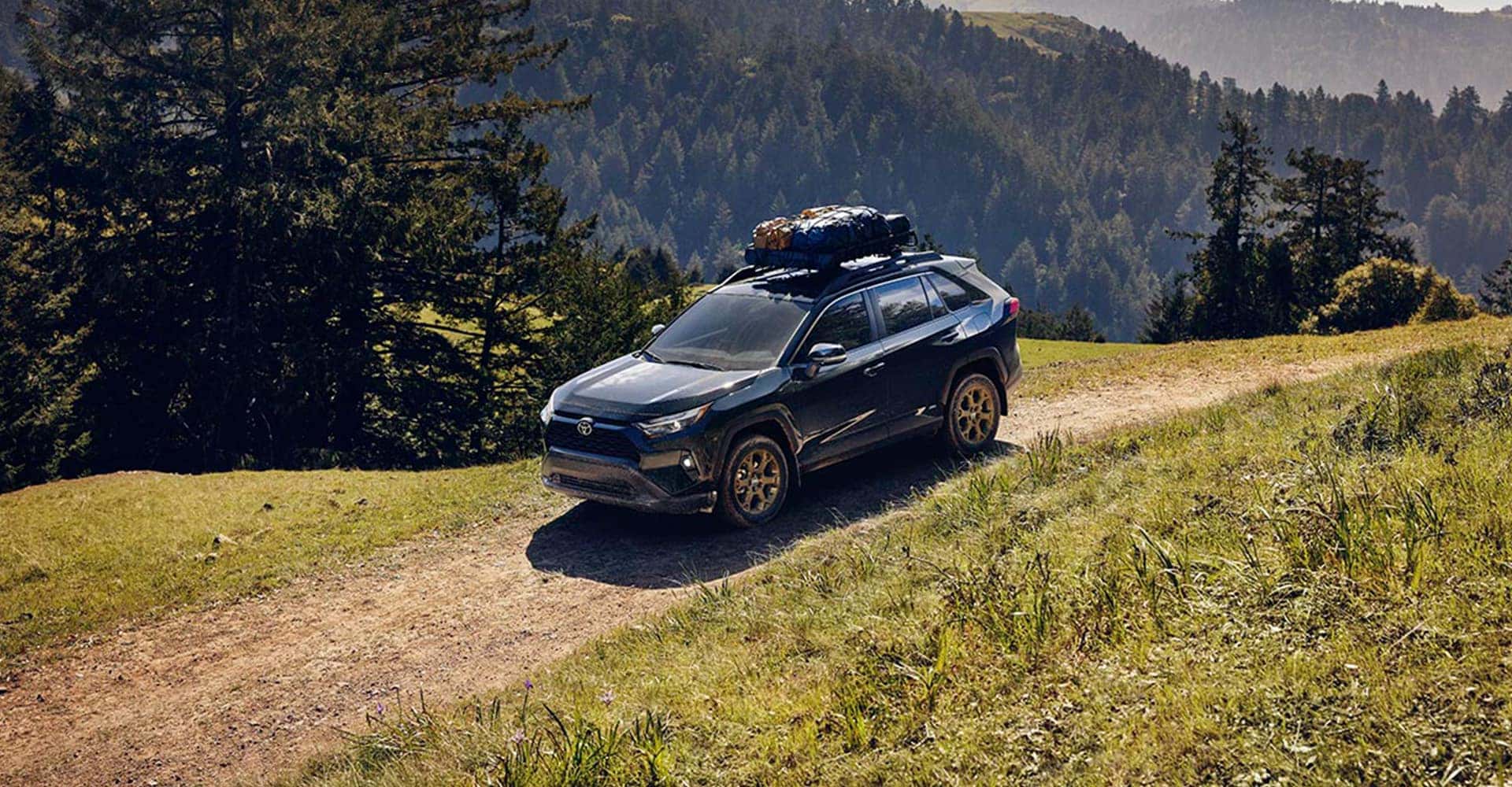 rav4 driving through campsite and hills