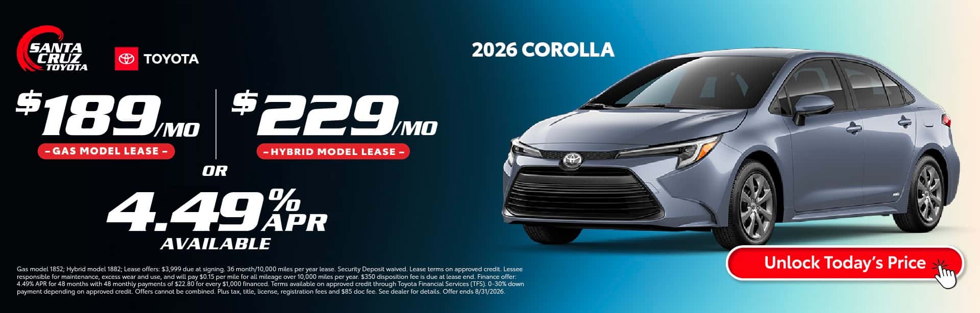 2026 Corolla August offer