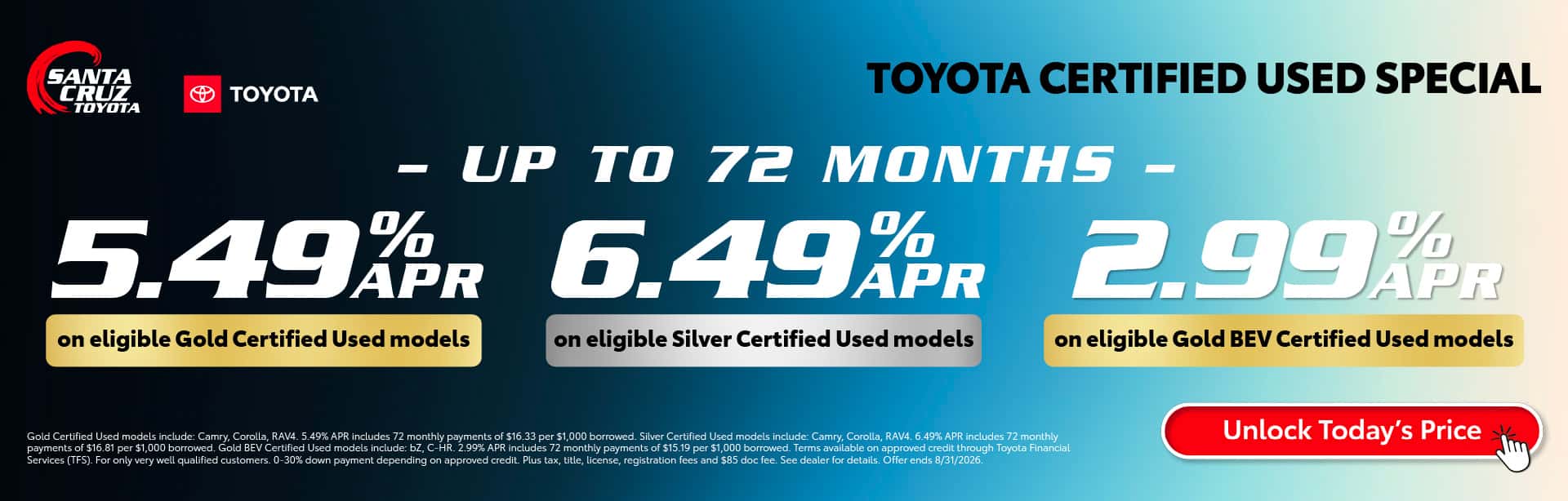 Toyota Certified Used Special August offer