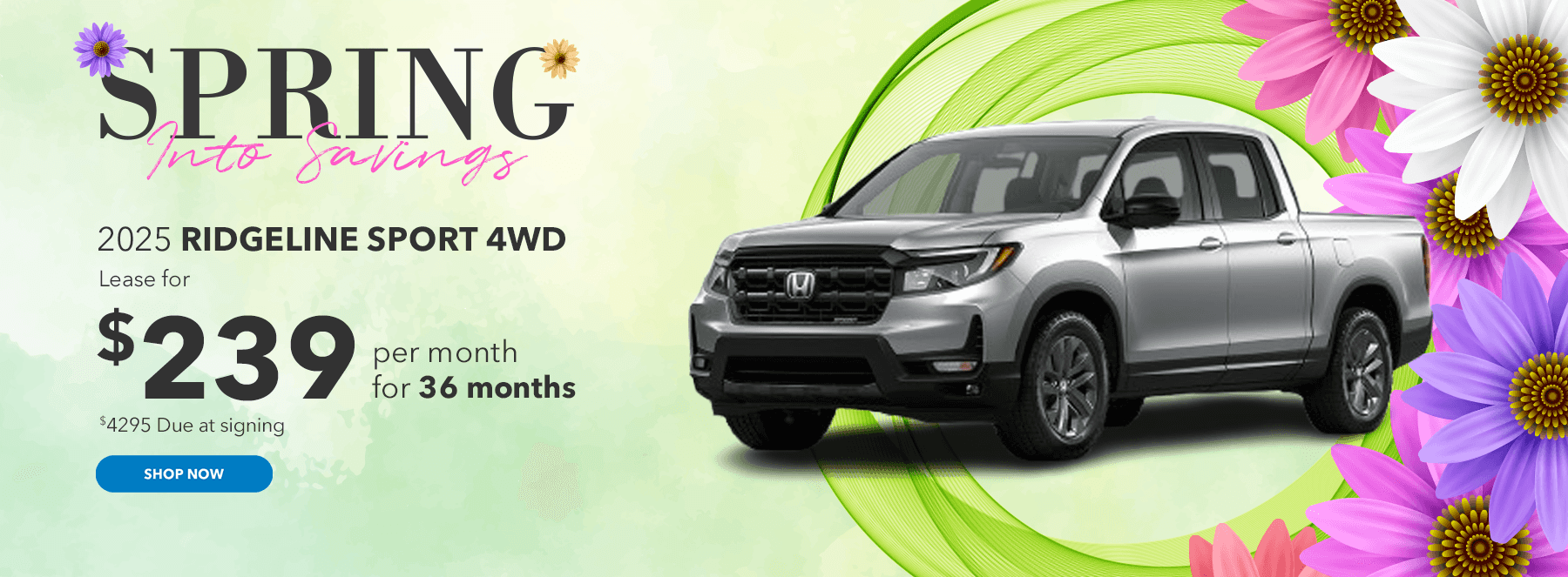 2025 RIDGELINE SPORT 4WD Lease for $239 per month for 36 months $4295 Due at signing