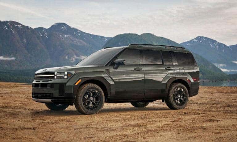 2024 Hyundai Santa Fe Exterior Parked In Front Of Mountains