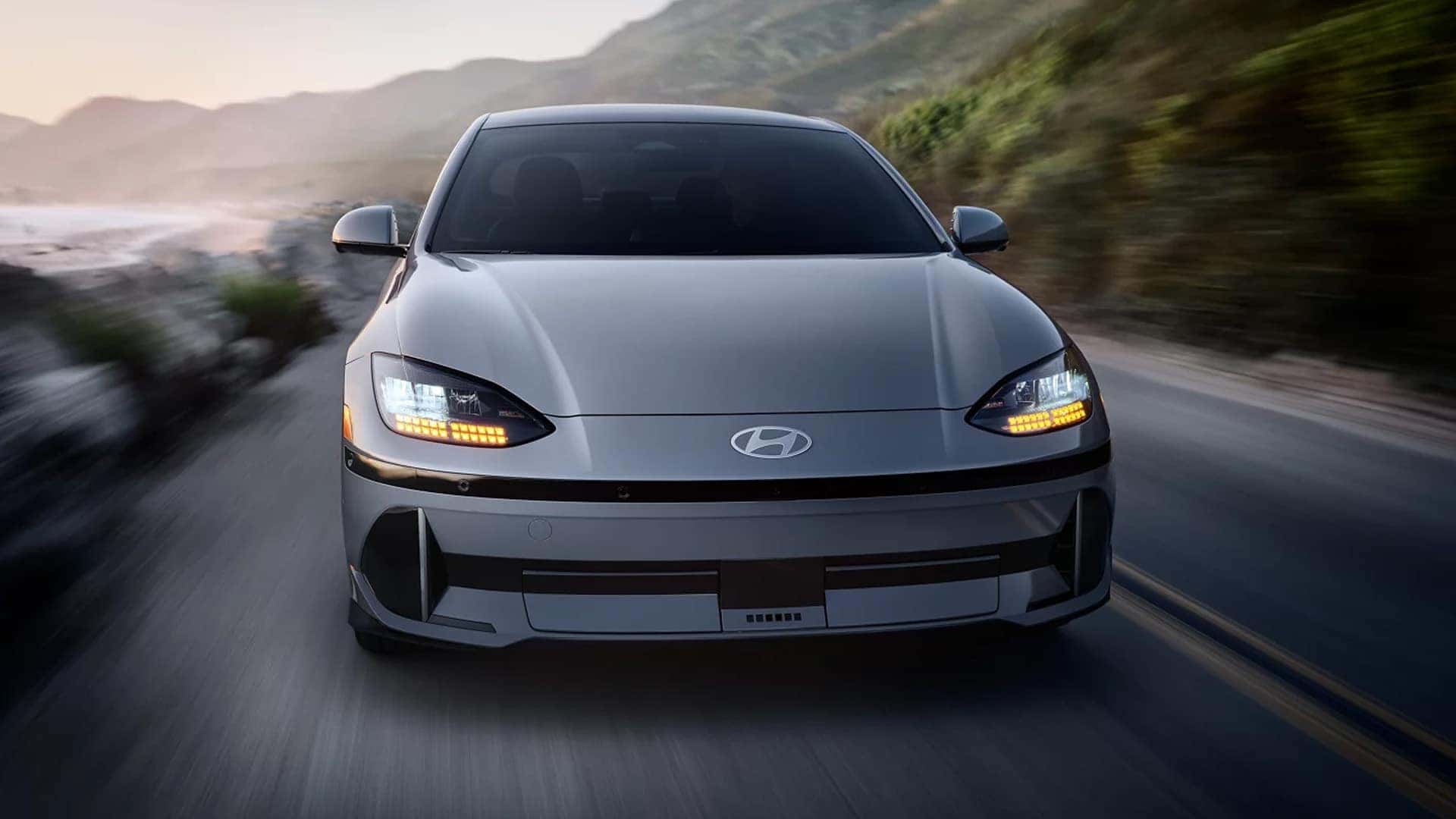 Front View of 2025 Ioniq 6 Driving Down the Road