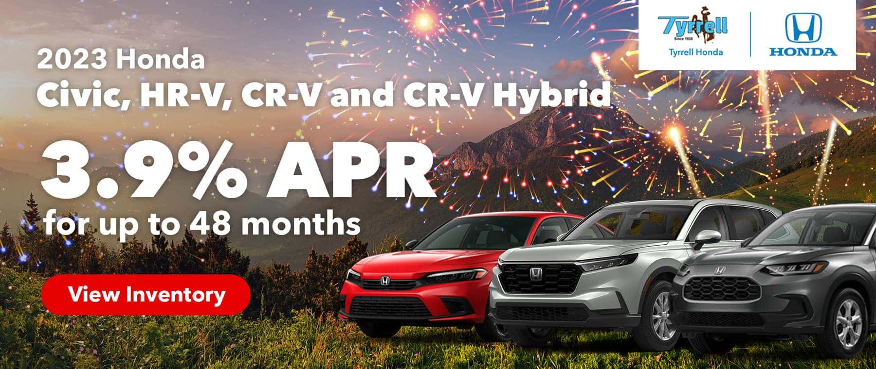 2023 Honda Civic, HR-V, CR-V and CR-V Hybrid 3.9% APR for up to 48 months