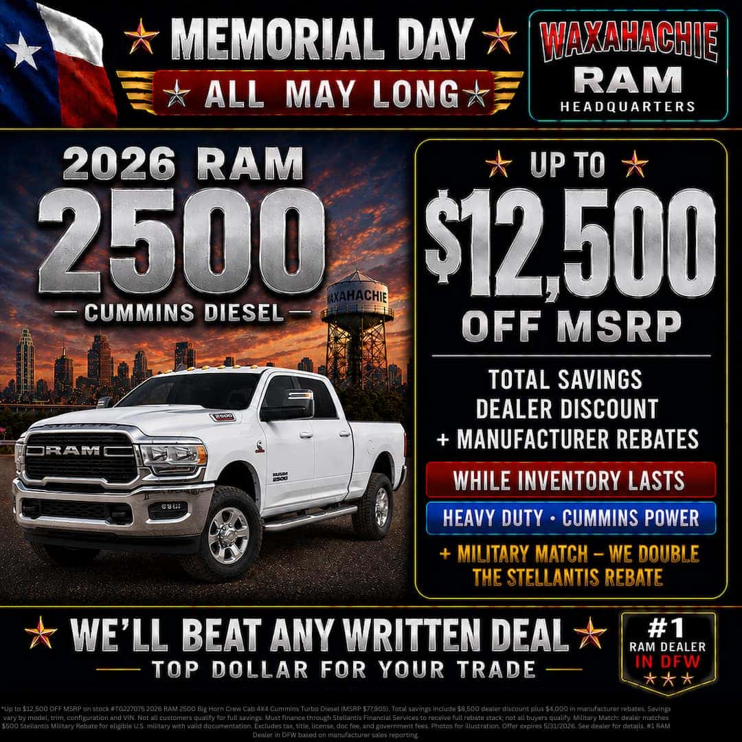 2026 Ram 2500 Cummins Diesel Memorial Day Square Ad $12,500 Off MSRP