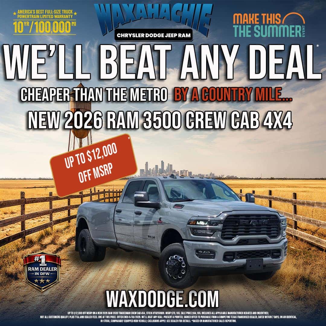 2026 RAM 3500 Tradesman Crew Cab 4x4 at Waxahachie Chrysler Dodge Jeep Ram, We'll Beat Any Deal